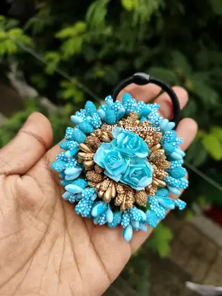 Gold × Sky-blue hair ties/rubber band 